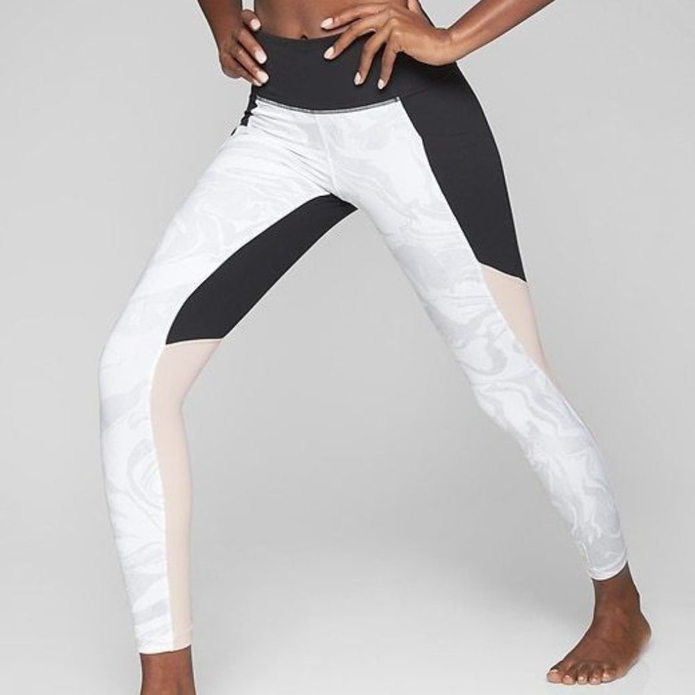 Athleta White, Black & Blush Marble-Print High-Waist Leggings